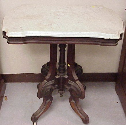 Victorian center table late 19th C shaped white marble top