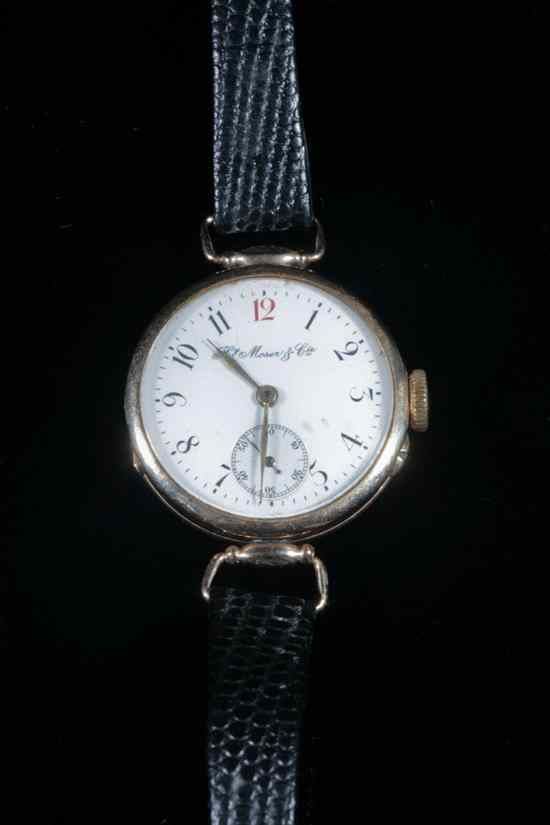 FRENCH 14K YELLOW GOLD WRISTWATCH by Henry Moser Cie Plain