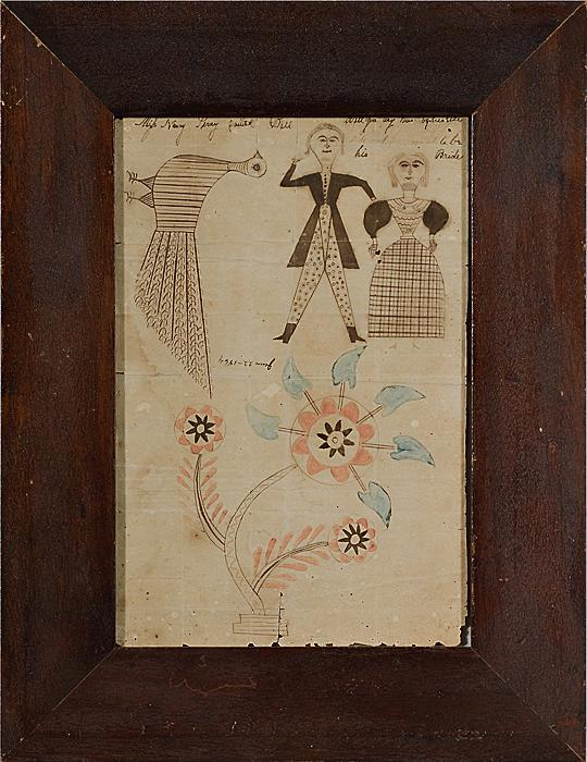 GEORGIA WATERCOLOR WITH MARRIAGE PROPOSAL ca 1830 watercolor and ink