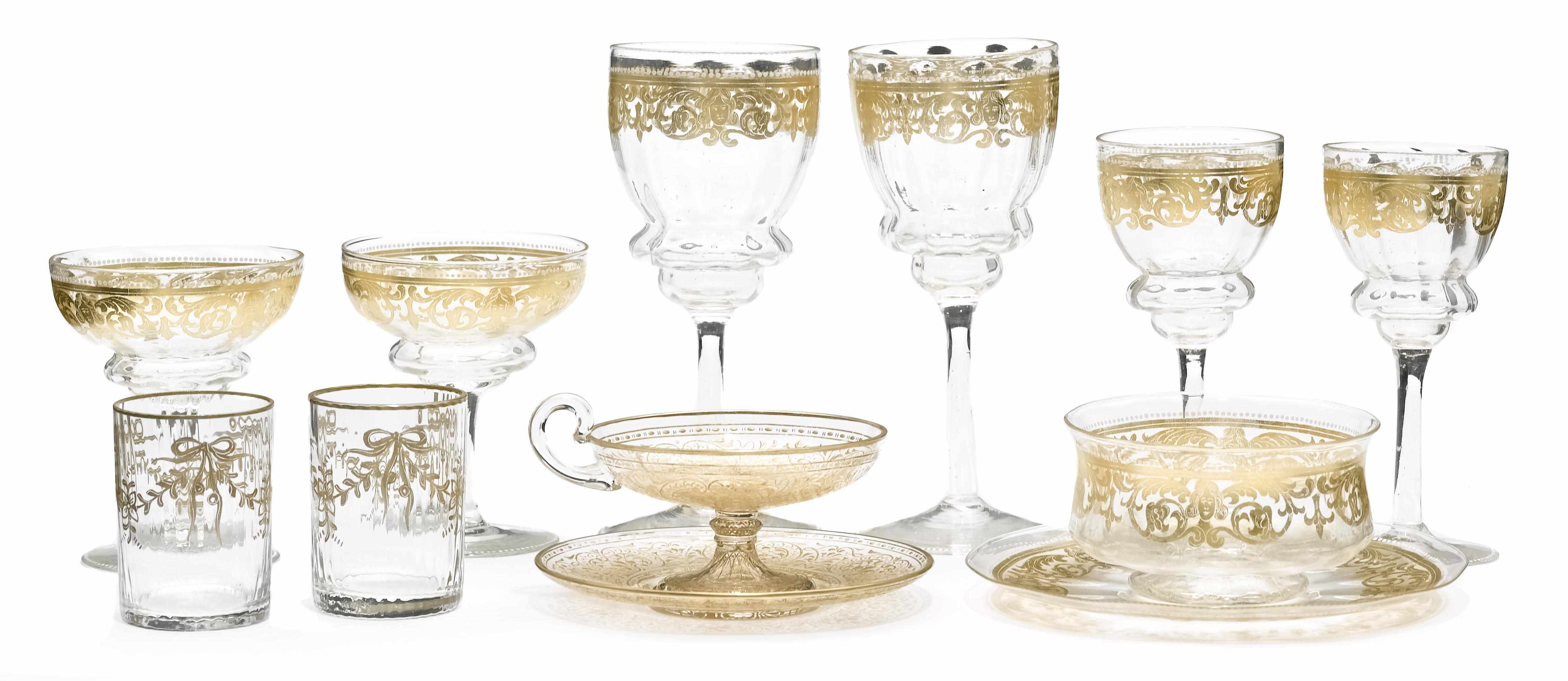 A suite of Italian gilt and enamel decorated glassware 20th