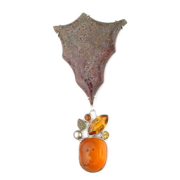 Dinosaur Bone and Gem set Brooch A one of a