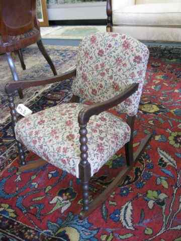 Child s Antique Rocker floral tapestry