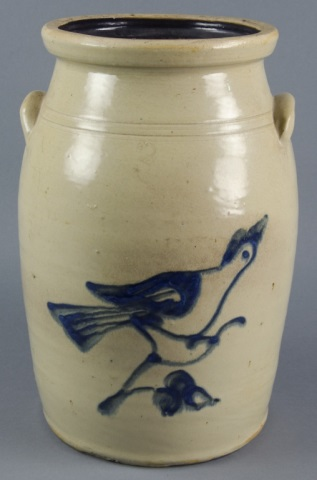 Churn with Cobalt BirdHaving slip trailed cobalt blue bird on