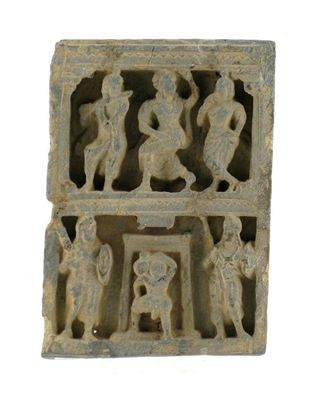 A Gandh ra grey schist two tier frieze each tier