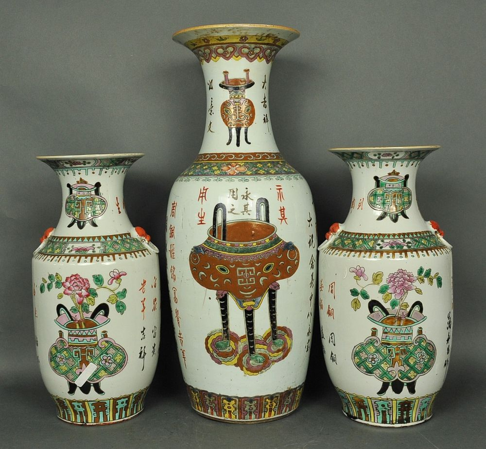 3 Chinese porcelain vases pair of vases each 16 5in