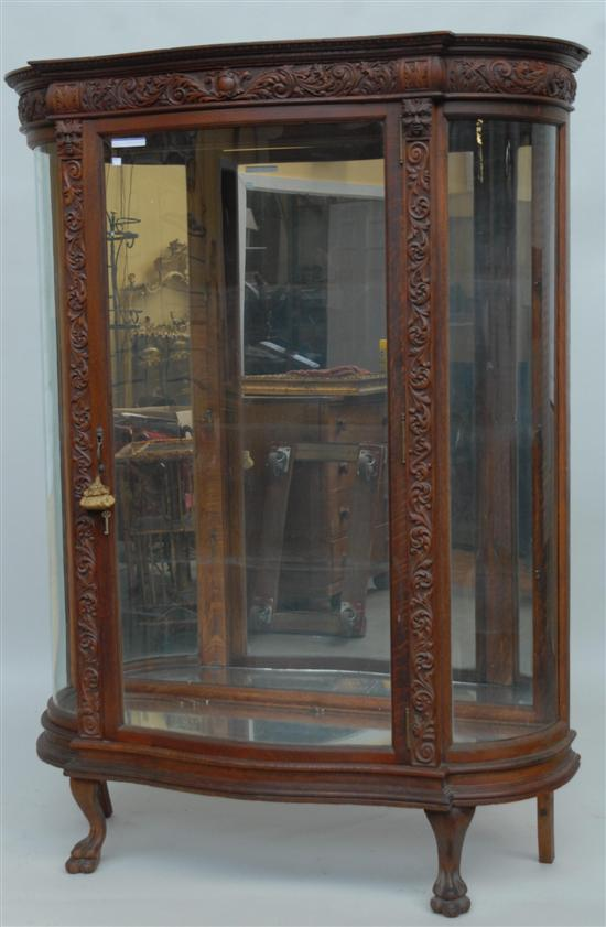MASSIVE OAK CHINA CLOSET Serpentine front door fully carved and