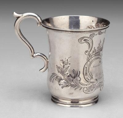 Georgia coin silver trophy mug shaped sides scroll handle repousse