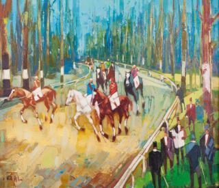 Louis Vidal Oil On Canvas Horse Racing Scene Louis Vidal