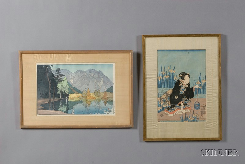 Two Japanese Woodblock Prints Hodokazuma by Yoshida Hiroshi signed in