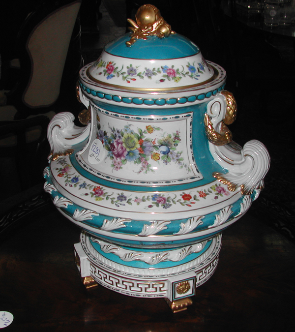 Large Dresden Porcelain Two Handled Covered Vase in the Louis