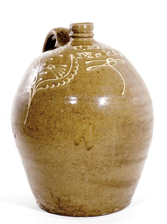 Southern stoneware jug signed Collin Rhodes circa 1850 Edgefield South
