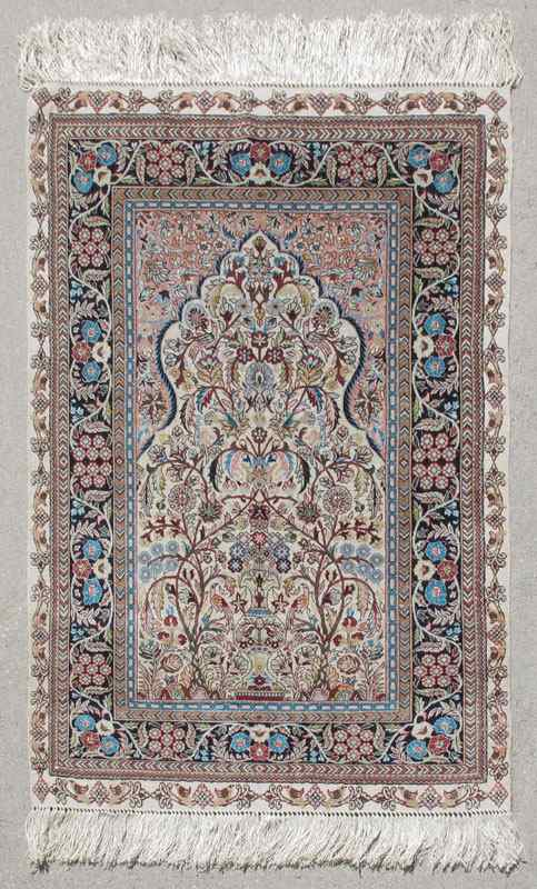 TURKISH HEREKE HAND KNOTTED SILK PRAYER RUG 2 x 3