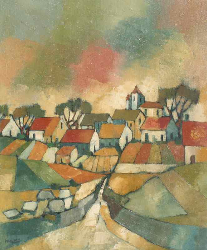 MAYODAN Jean Claude French 20th C Village Rooftops OIL Canvas