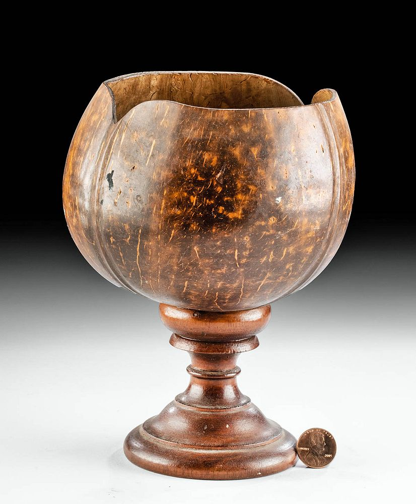 Late 19th C Hawaiian Coconut Shell Koa Wood Goblet North