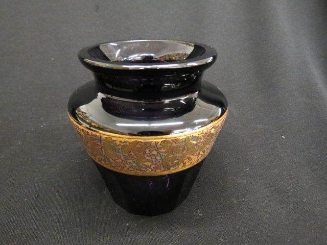 Moser Art Glass Vase panel cut deep amethyst with gold