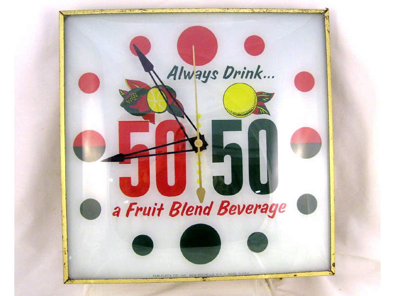 50 50 Beverage Square Face Clock Square face raised glass
