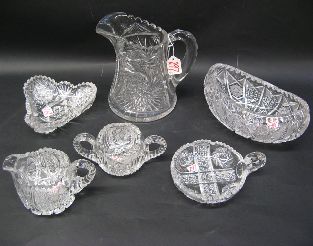 SIX AMERICAN CUT GLASS TABLE ACCESSORIES water pitcher 7 1