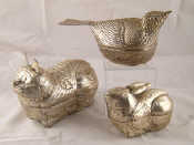 Three silver plated Cambodian containers in the forms of a