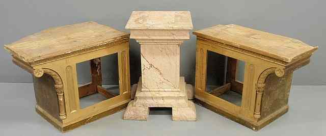 Wood pedestal with faux marble paint decoration 27 h top