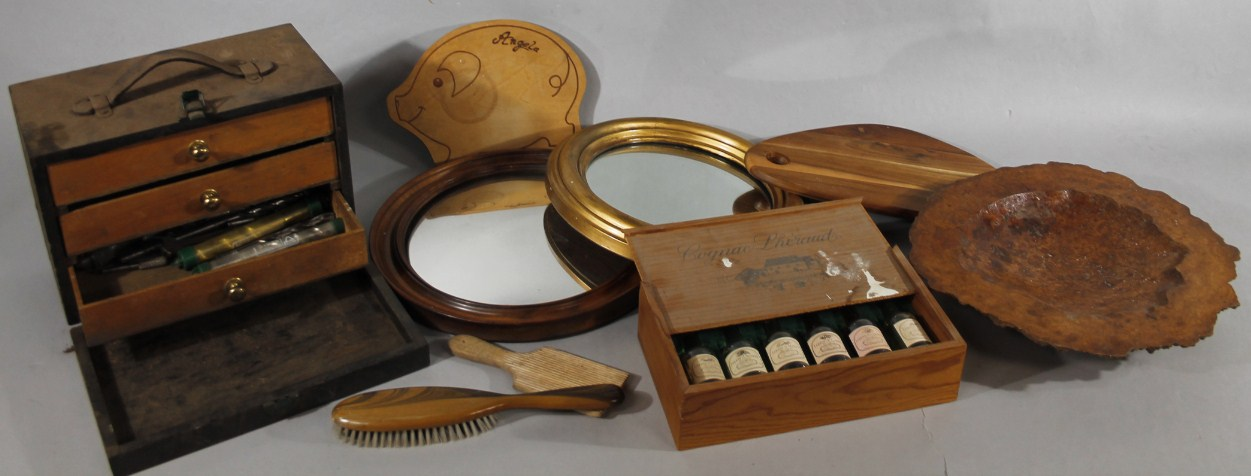 Various treen and other collectables to include rustic style burr