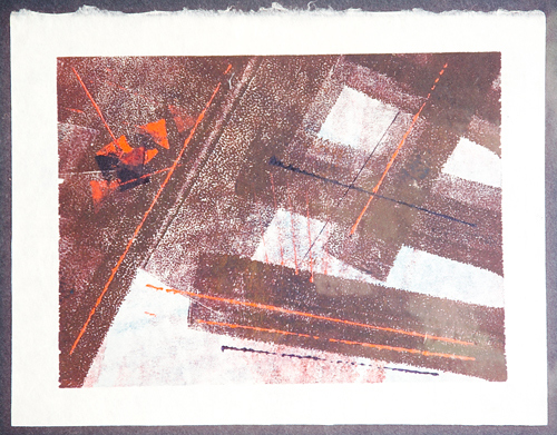 HARRY BERTOIA Monoprint on rice paper abstract with applied paint