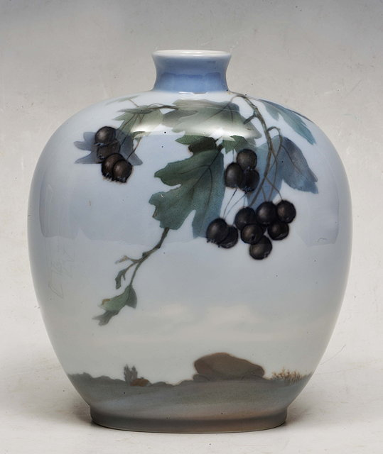 Royal CopenhagenA porcelain flask vase pre 1922 with landscape and