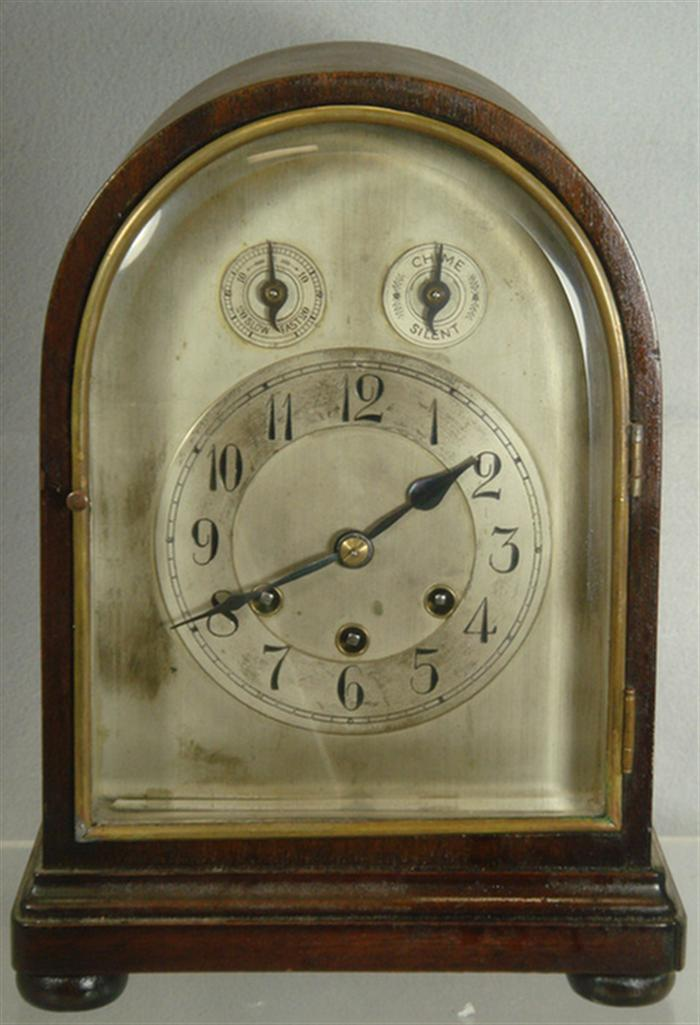 Mahogany Gustav Becker Westminster chiming mantle clock movement P14 beveled
