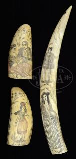 NICE MATCHING THREE PIECE SCRIMSHAW PORTRAIT SET NICE MATCHING THREE
