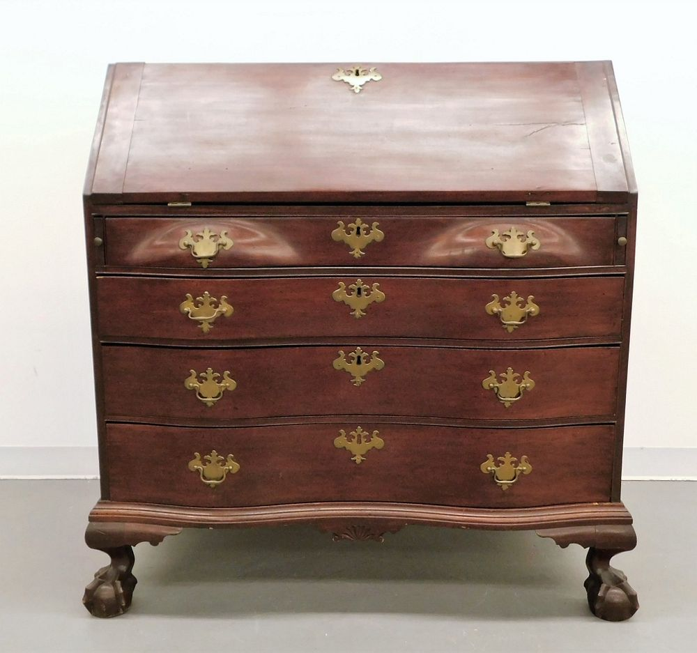 New England Mahogany Oxbow Slant Top Desk United States Early