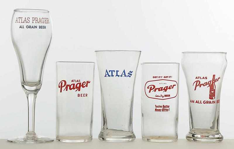 Lot of 5 Atlas Prager Enameled Beer Glasses All are
