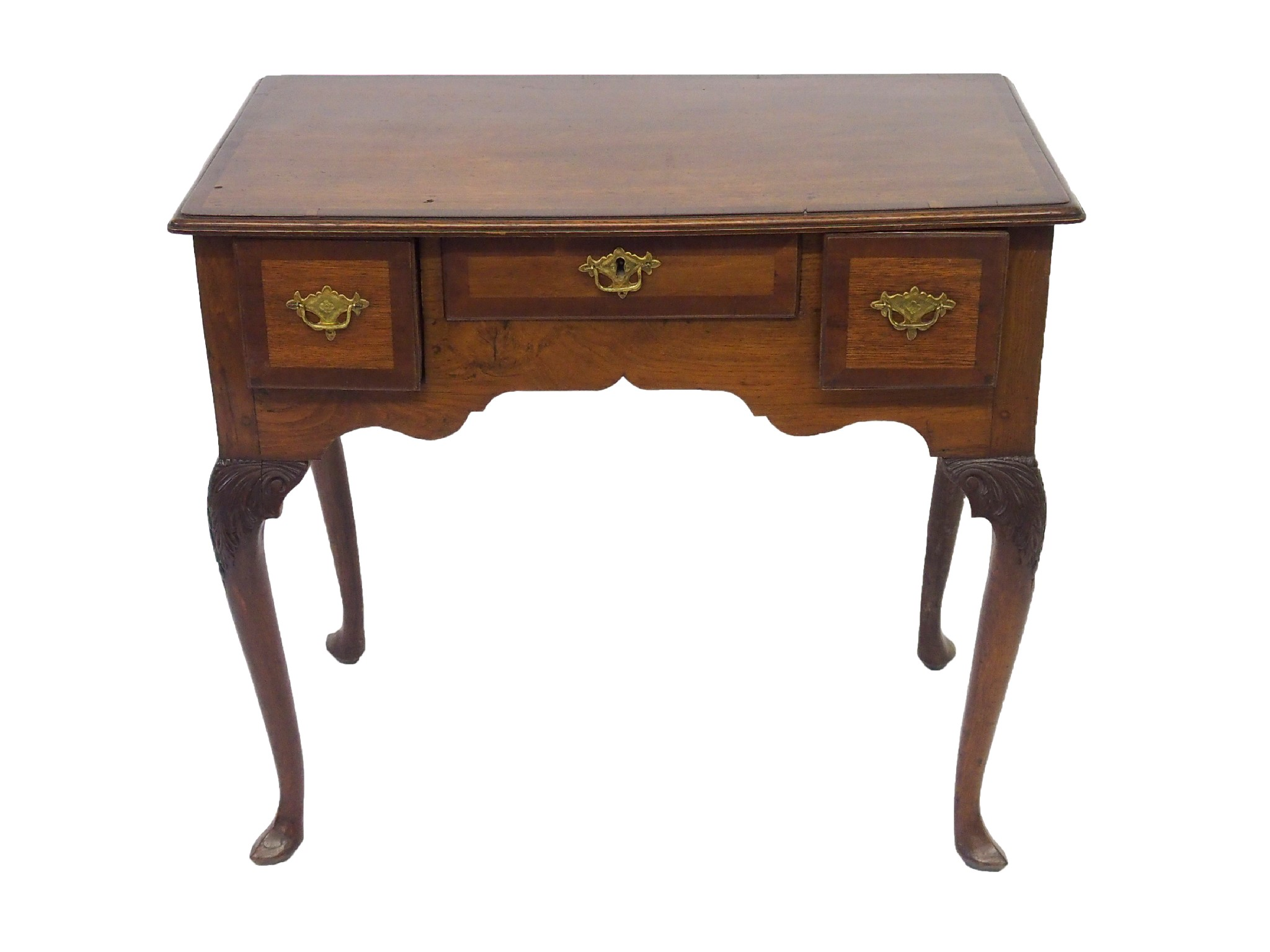 A Georgian crossbanded mahogany and yew lowboywith central drawer flanked