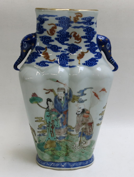 CHINESE DOUCAI PORCELAIN DOUBLE VASE decorated in combination blue underglaze