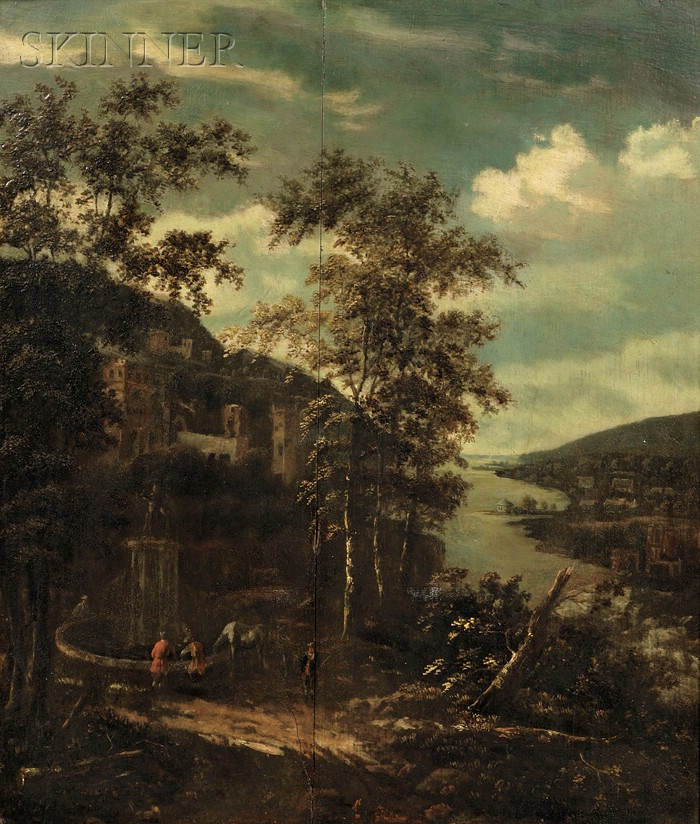 Italian School 19th Century Arcadian Landscape with Figures by a