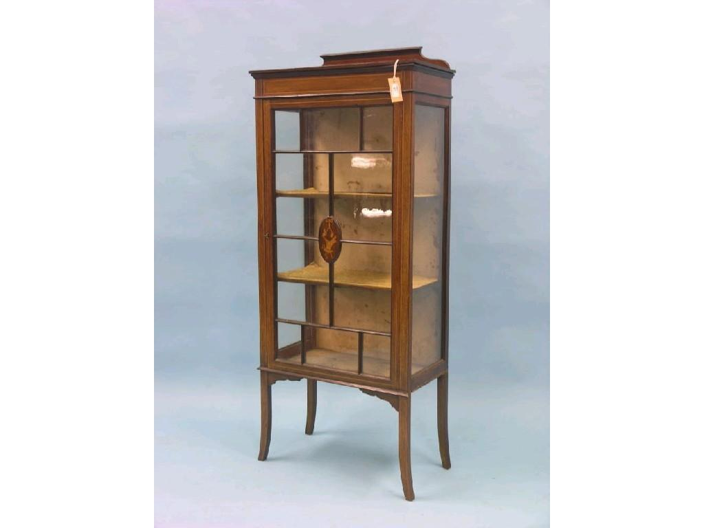 An Edwardian inlaid mahogany display cabinet single astragal glazed door