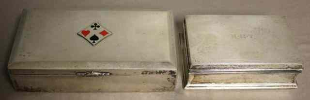 STERLING Gorham Cigarette Box Together withan 830 Silver Enameled Card