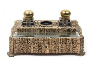 A Victorian Antler Veneered Ink Stand late 19th early 20th