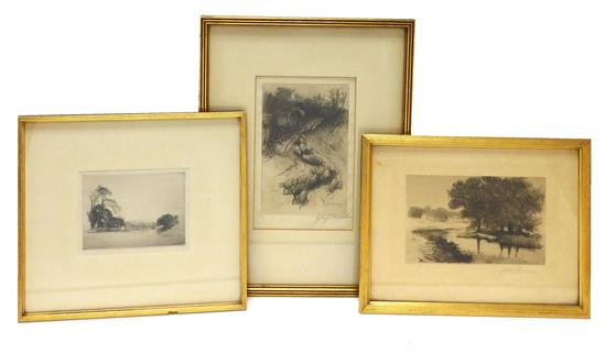 Three late 19th early 20th C etchings of landscapes John