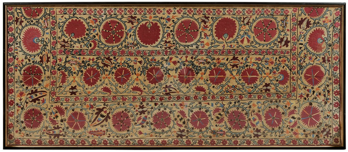 Embroidered Suzani Panel Uzbekistan 19th century rows of embroidered large
