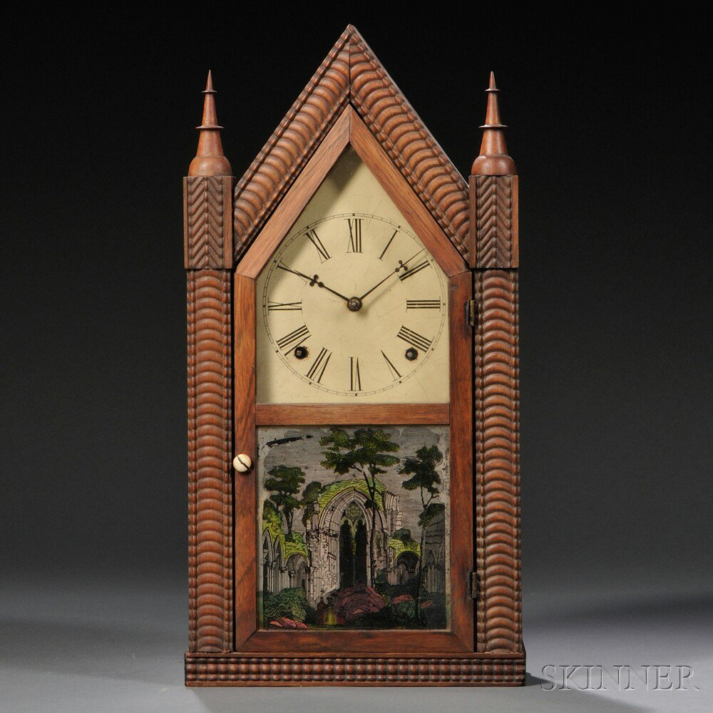 J C Brown Rosewood Ripple Front Steeple Clock Forestville Connecticut
