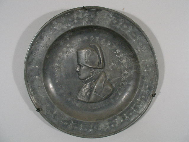 Antique Pewter Charger with Bust of Napoleon pewter charger with