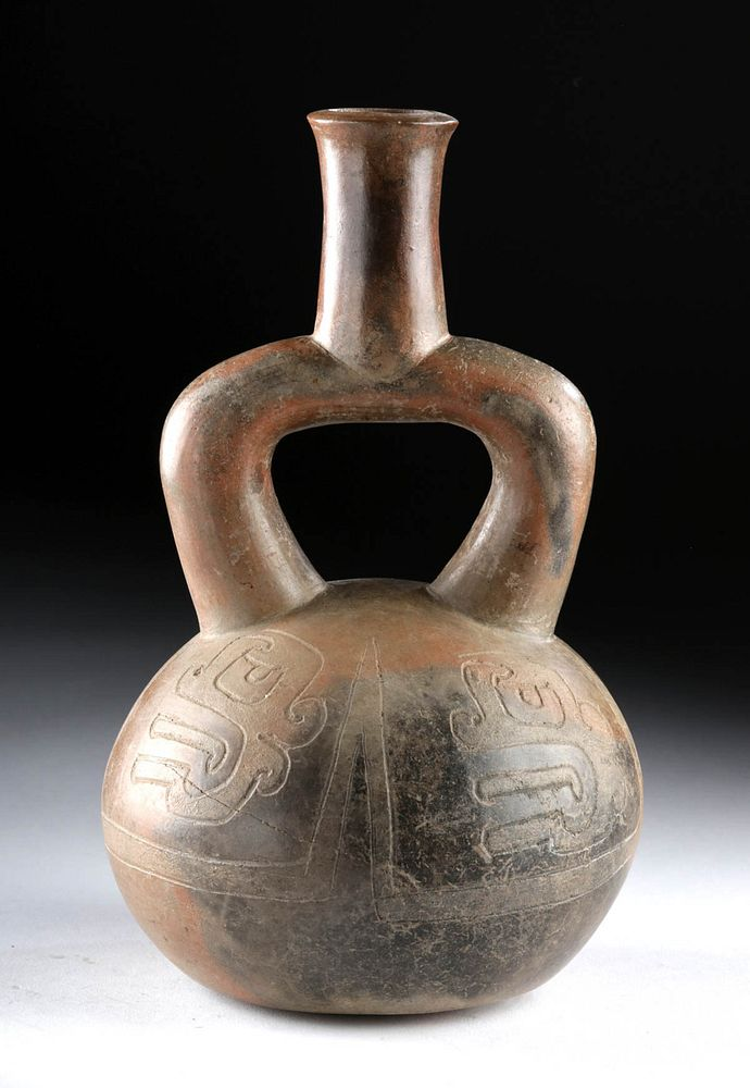Chavin Brownware Stirrup Vessel Abstract Motifs Pre Columbian North Coast