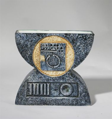 A Troika Pottery Anvil vase modelled in low relief with