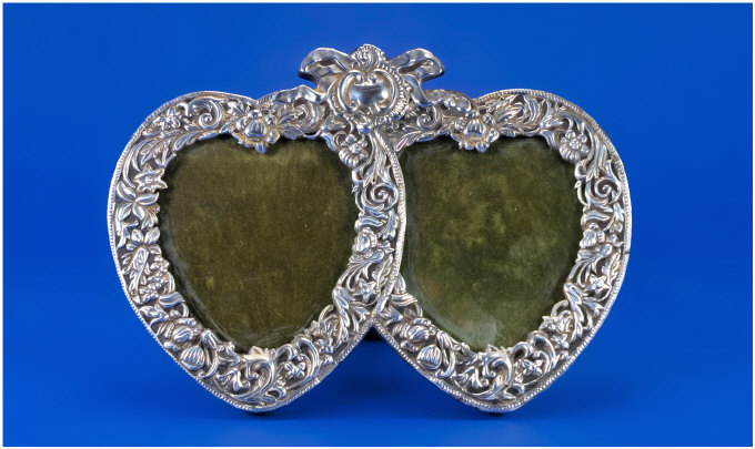 Twin Heart Shaped Silver Photo Frame Stamped Sterling Silver Measures
