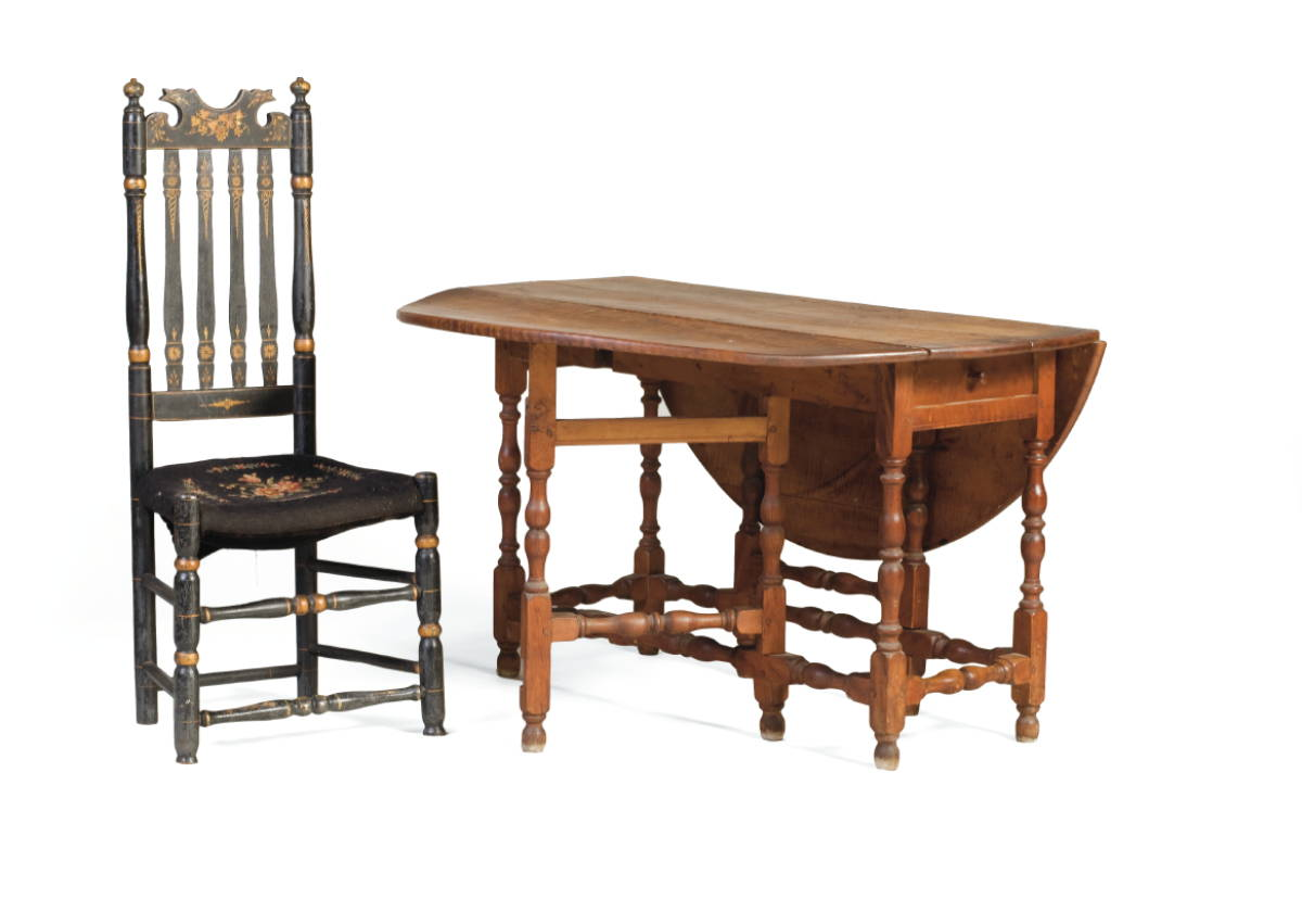 NEW HAMPSHIRE WILLIAM AND MARY TIGER MAPLE GATE LEG DINING