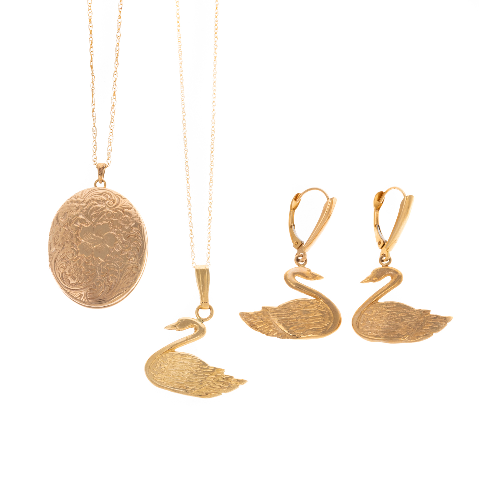 TWO 14K PENDANTS WITH DANGLE GOOSE EARRINGS 1 14K yellow