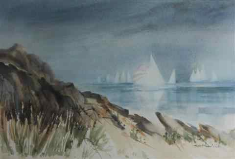 BETH HENDRICK AMERICAN 20TH CENTURY REGATTA MARBLEHEAD Watercolor on paper