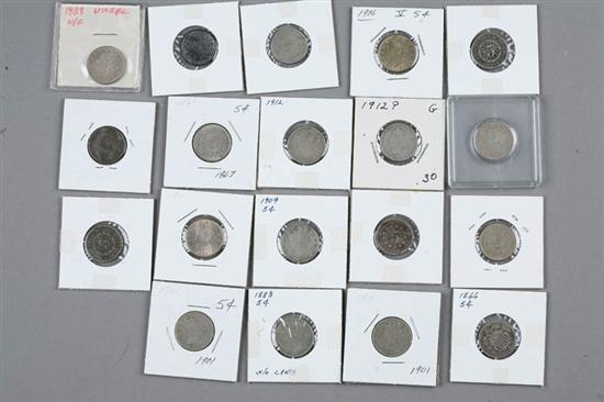 NINETEEN EARLY NICKELS Ten Liberty heads including three 1883 three