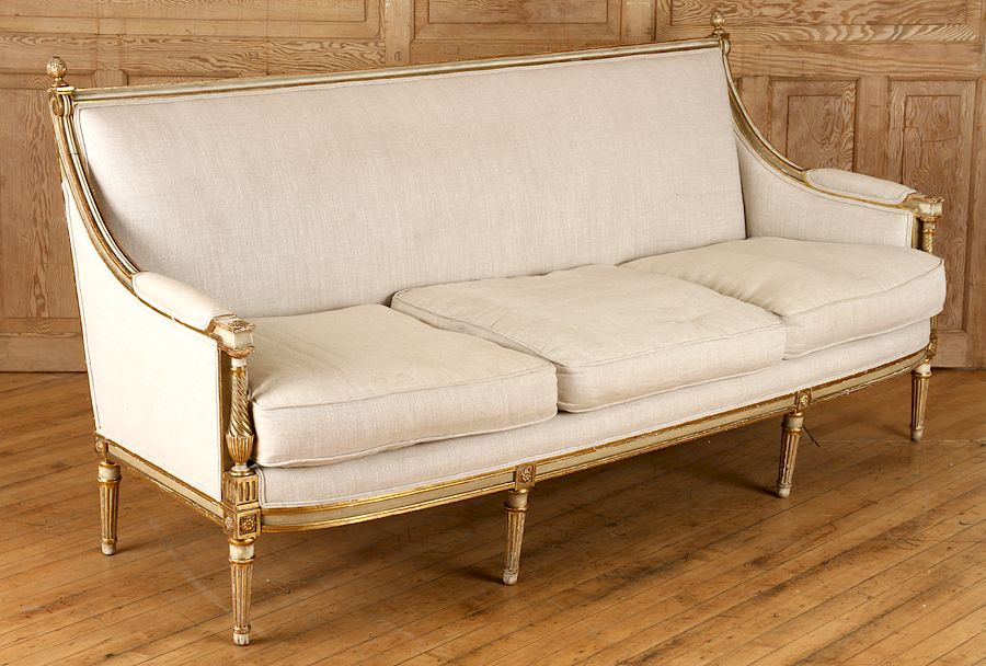 PAINTED GILT JANSEN LOUIS XVI STYLE SOFA C 1940 A