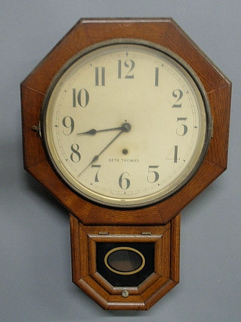 Seth Thomas oak cased schoolmaster s clock 24 5 h