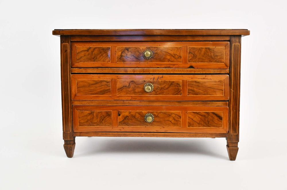 ITALIAN NEOCLASSICAL WALNUT SAMPLER COMMODE19th Century Rectangular with three drawers